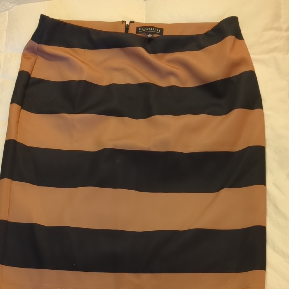 Eloquii Black and Brown Striped Pencil Skirt